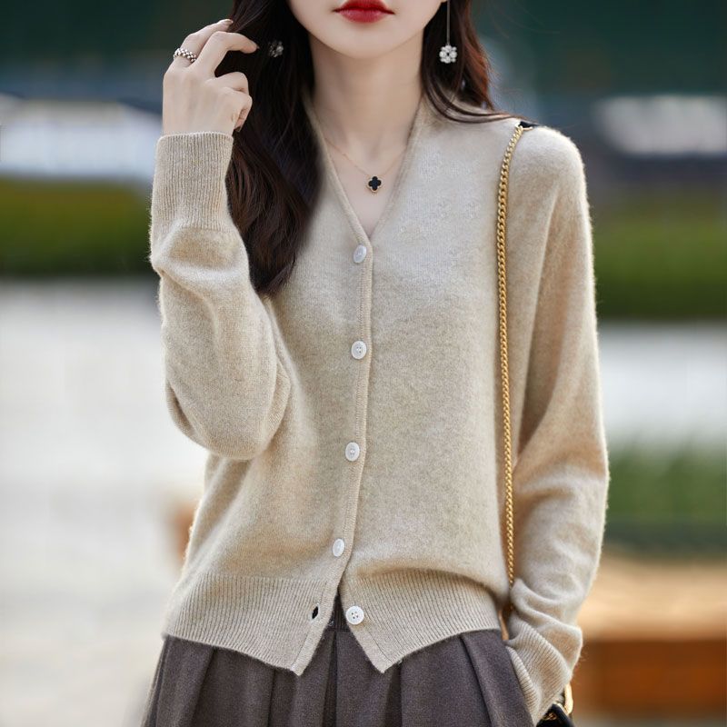 時尚V領長袖針織開襟衫(4色)