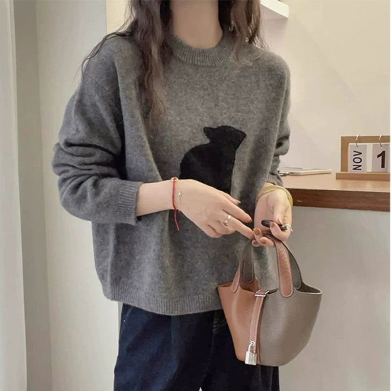 時尚圓領落肩袖針織毛衣(2色)