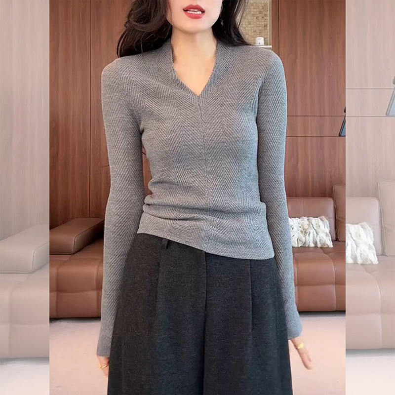 韓系V領正肩長袖針織毛衣(3色)