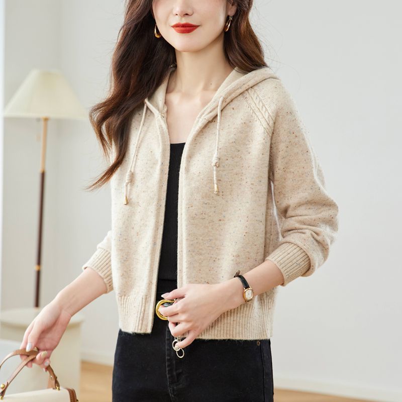 時尚連帽領雙拉鍊針織開襟衫