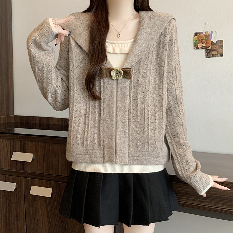 海軍領假兩件針織衫