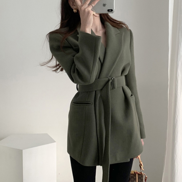 新款西裝領中長版夾棉裡大衣