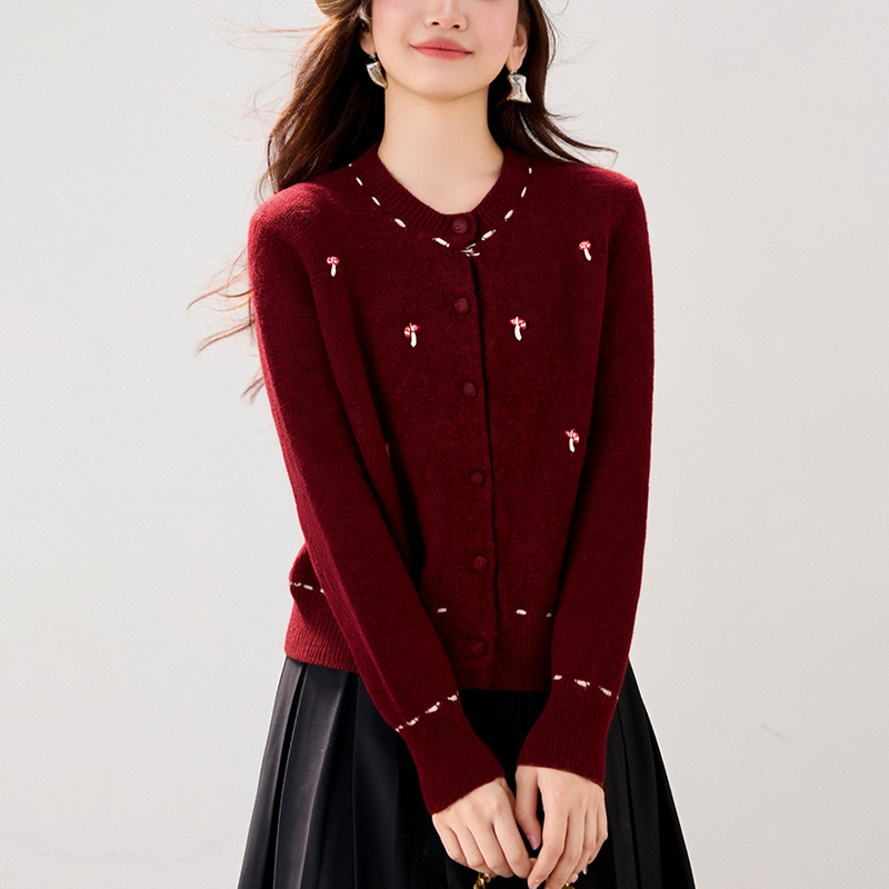 時尚圓領長袖針織開襟衫