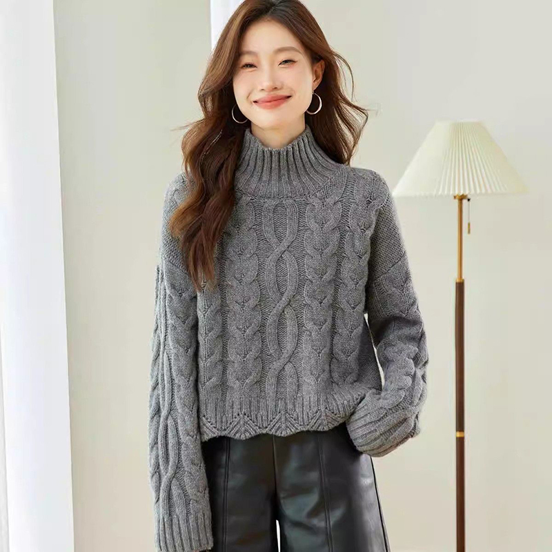 慵懒高领麻花長袖针织毛衣(4色)