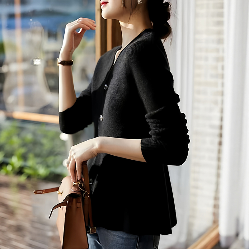 優雅V領荷葉擺針織衫(2色)