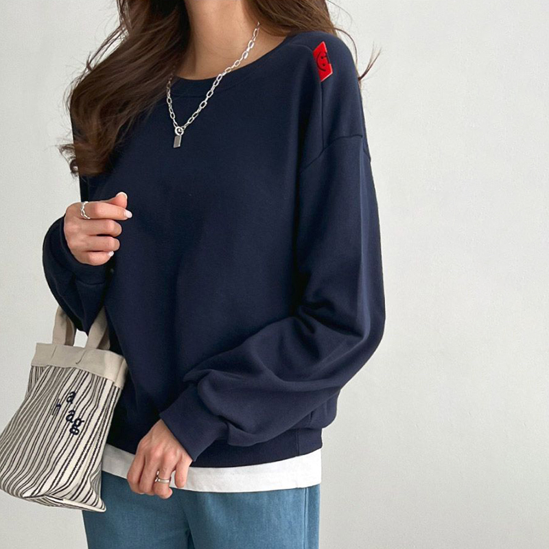 休閒圓領落肩長袖衛衣