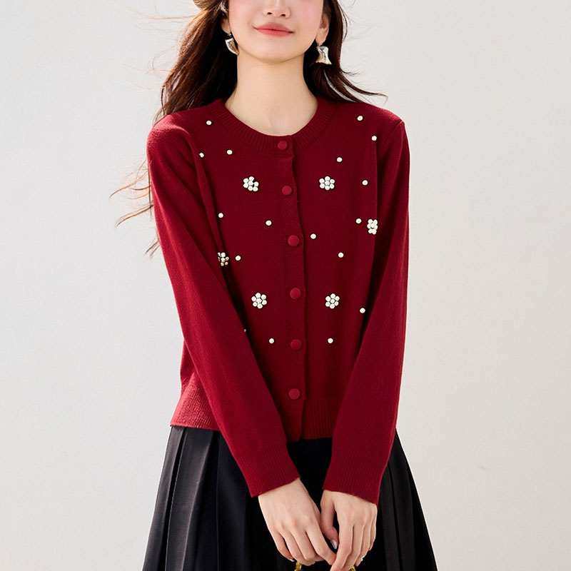 百搭圓領植物花卉針織衫