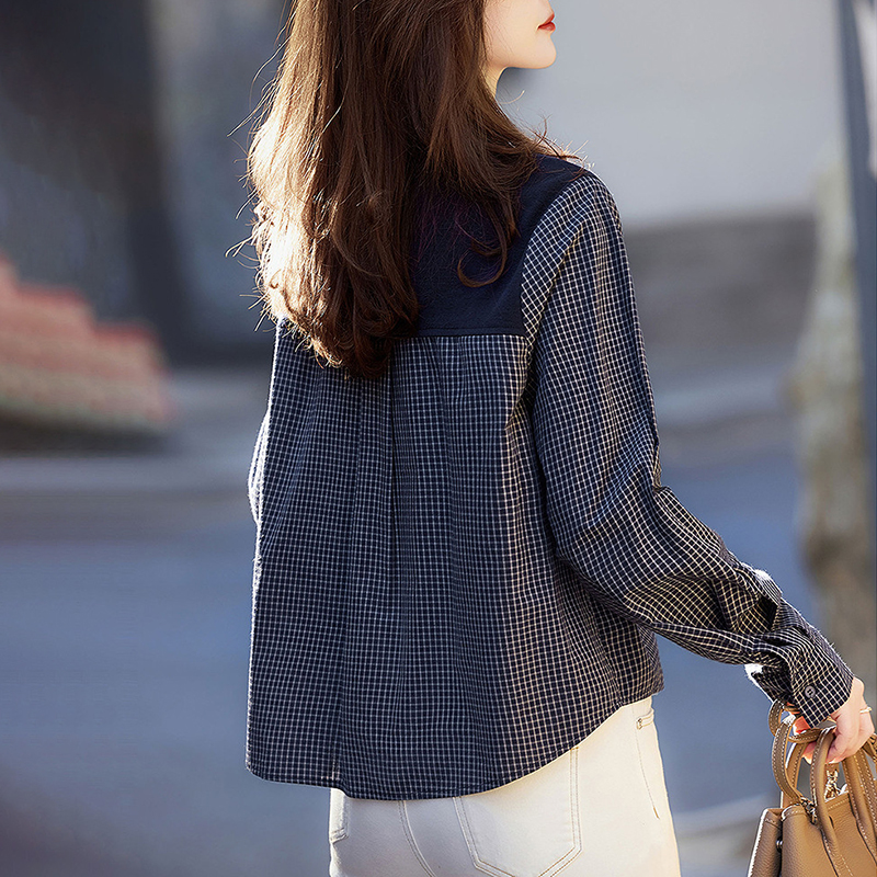 百搭格子假兩件長袖襯衫