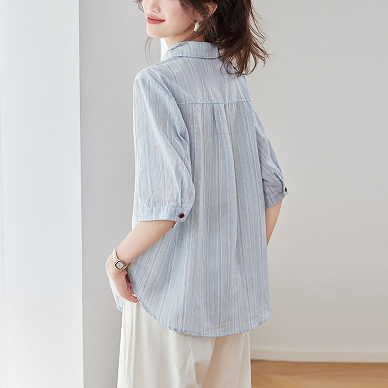 休閒翻領五分袖襯衫