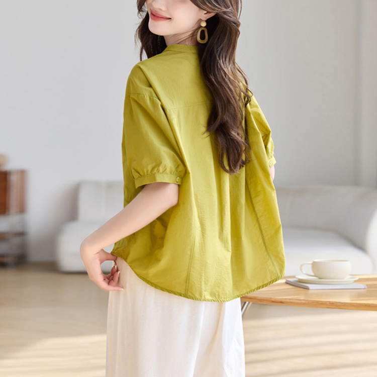 法式立領休閒短袖襯衫(2色)