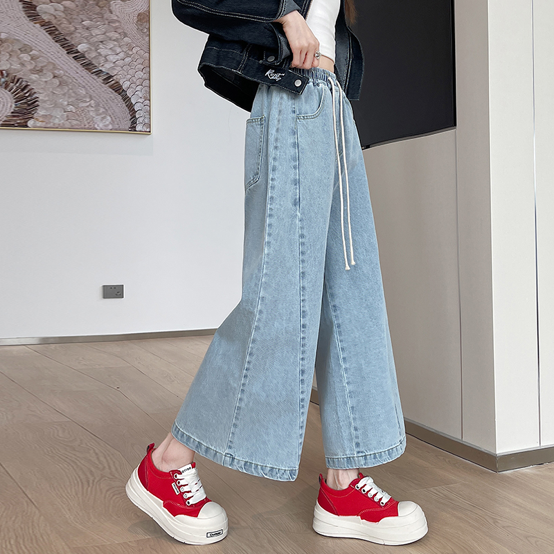 復古水洗做舊七分寬褲牛仔短褲