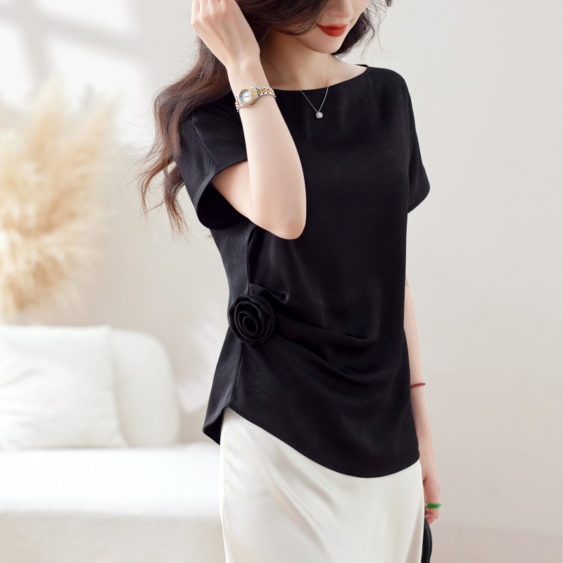 一字肩不規則設計感短袖小衫(2色)