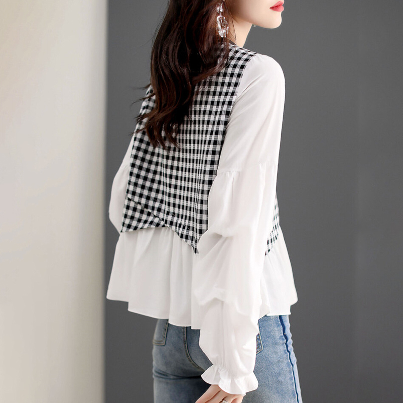 寬鬆休閒百搭拼接喇叭袖T恤