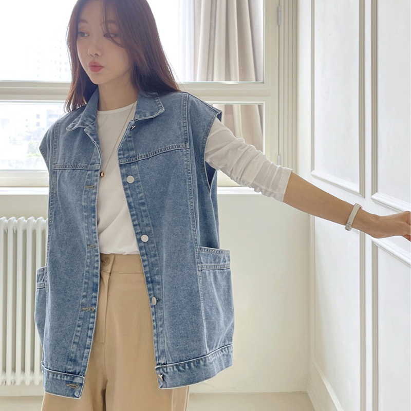 韓國工裝大口袋牛仔馬甲外套(2色)