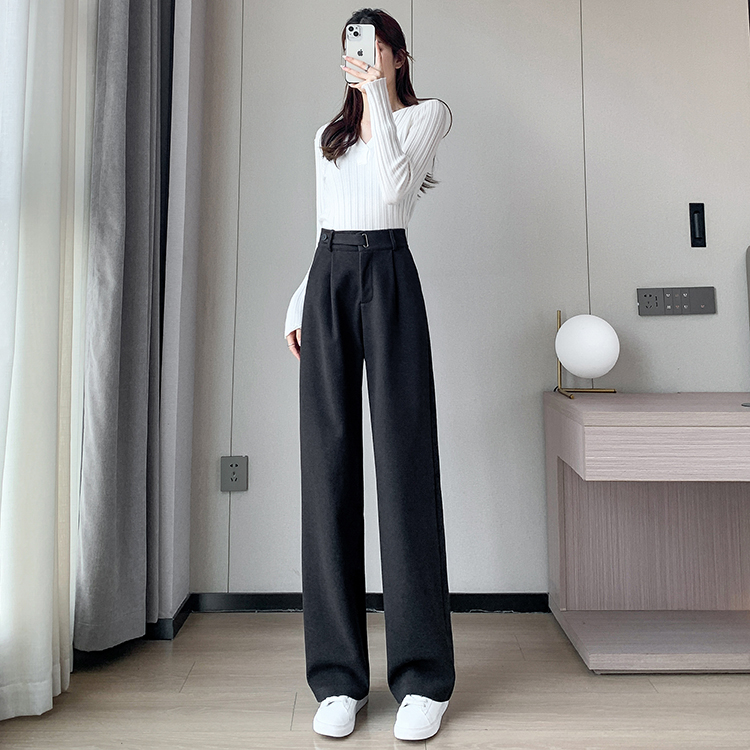 寬鬆休閒高腰毛呢直筒西裝褲(5色)