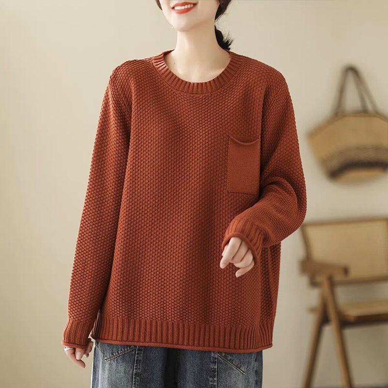 復古寬鬆休閒落肩袖針織衫(7色)