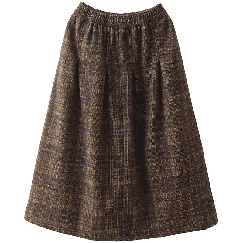 復古格紋高腰中長款半身裙