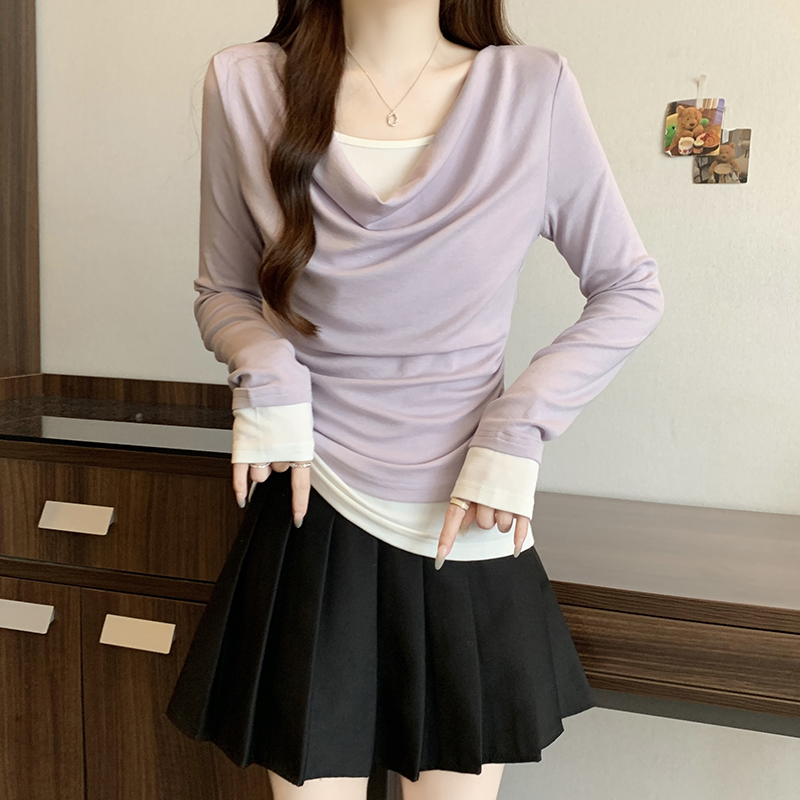 大尺碼打底內搭假兩件長袖T恤