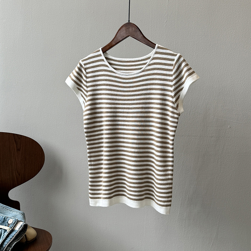 春夏新款撞色條紋圓領短袖T恤(2色)