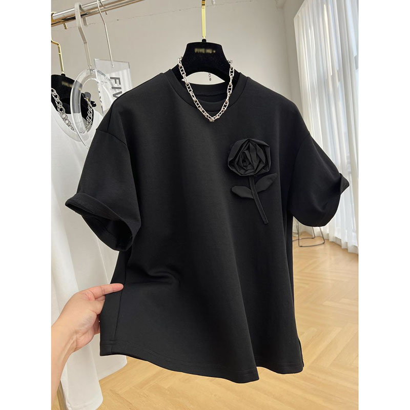 氣質優雅設計感立體花朵T恤(2色)