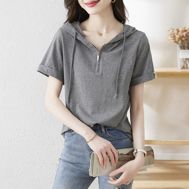 休閒連帽貼標簡約百搭T恤