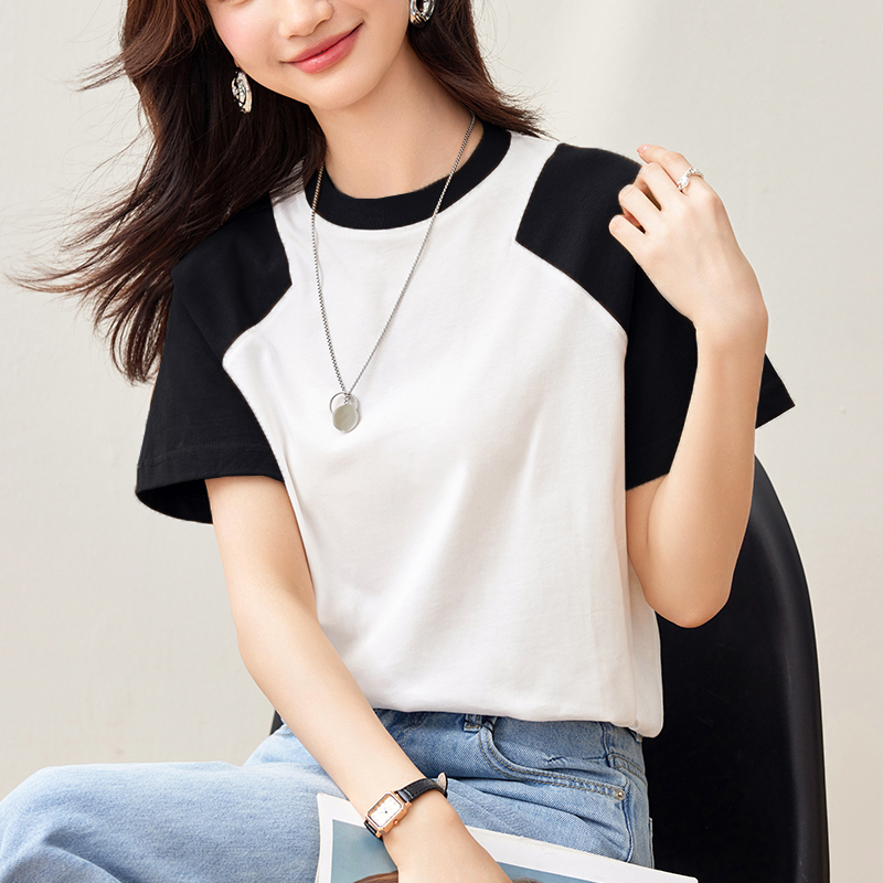 小眾設計撞色圓領寬鬆短袖T恤(2色)