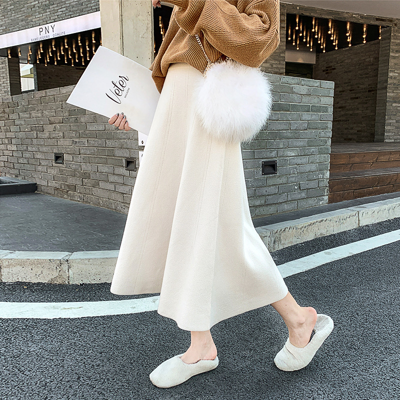 高腰純色優雅氣質中長針織A字裙(7色)