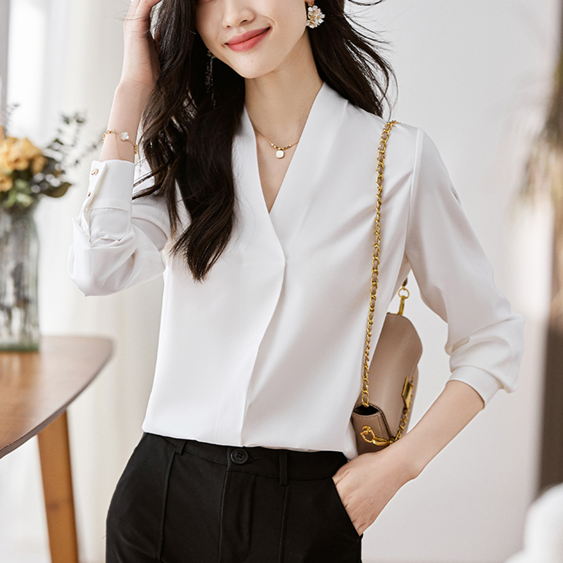 韓系百搭V領顯瘦長袖襯衫