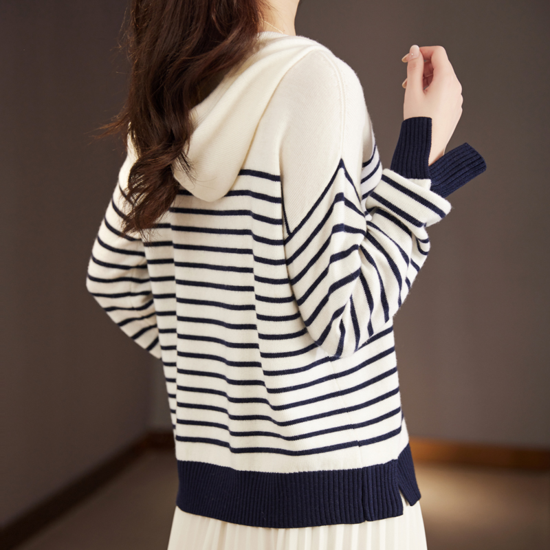 抽繩撞色條紋連帽針織衫(2色)