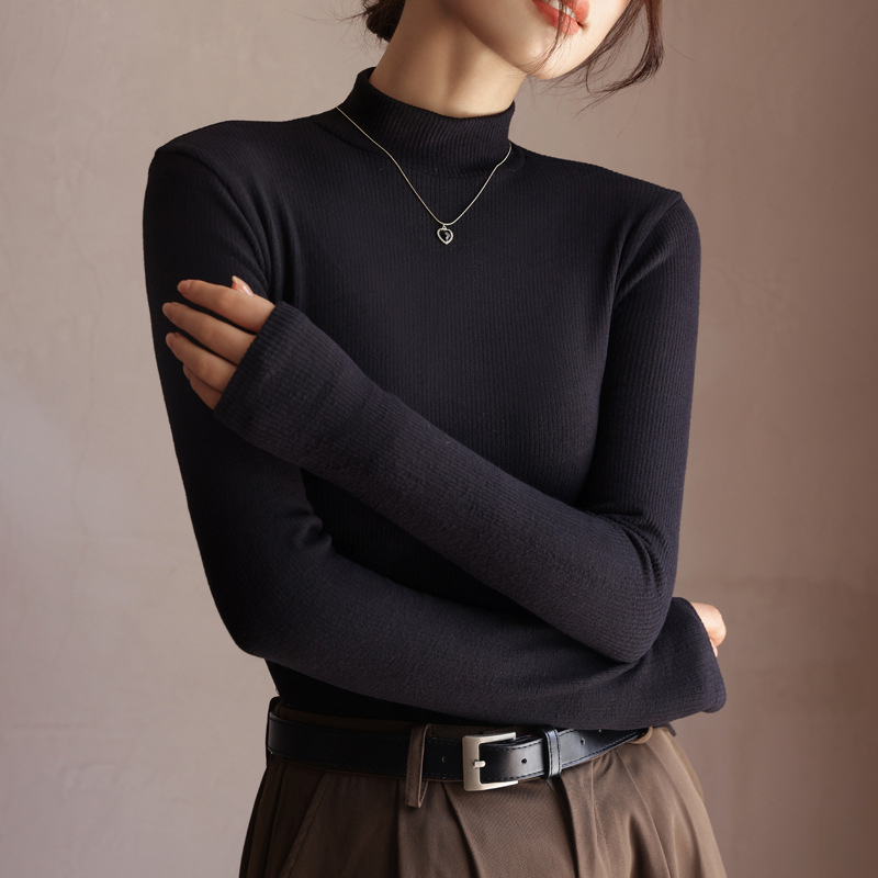 螺紋半高領內搭長袖修身打底衫(7色)