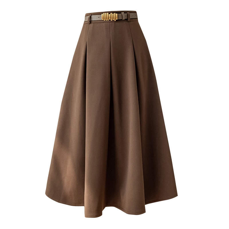 高腰遮胯顯瘦長款百褶A字裙(2色)