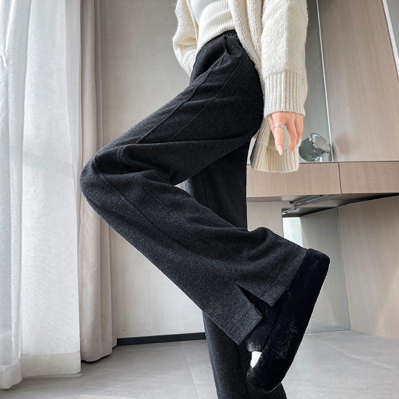 人字紋直筒型開叉闊腿褲(3色)