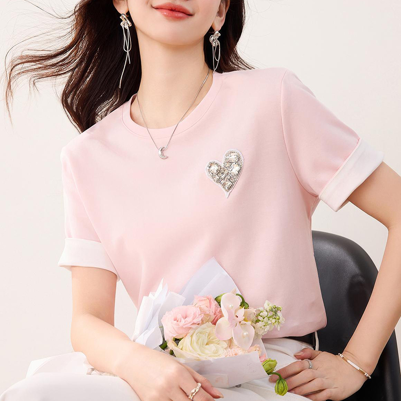 愛心釘鑽撞色短袖T恤