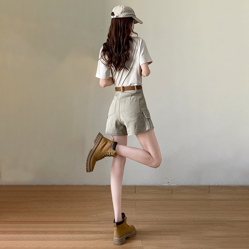 高腰寬鬆寬腿顯瘦工裝牛仔短褲