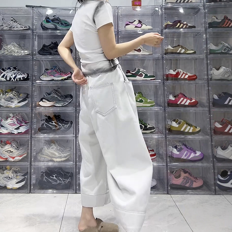 大碼梨形寬鬆百搭闊腿牛仔褲(2色)