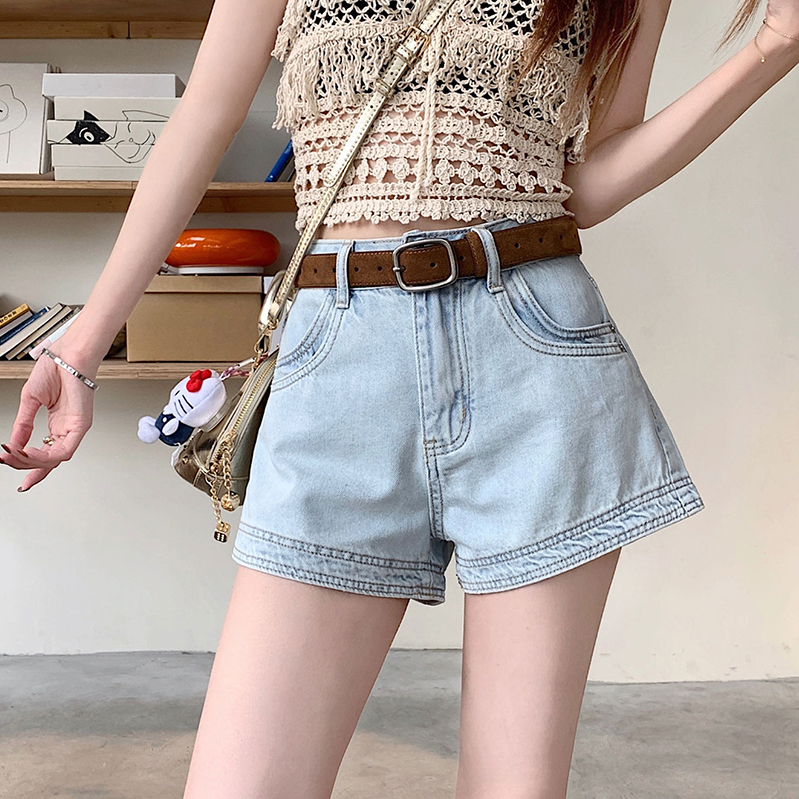 寬鬆闊腳百搭水洗藍色牛仔短褲