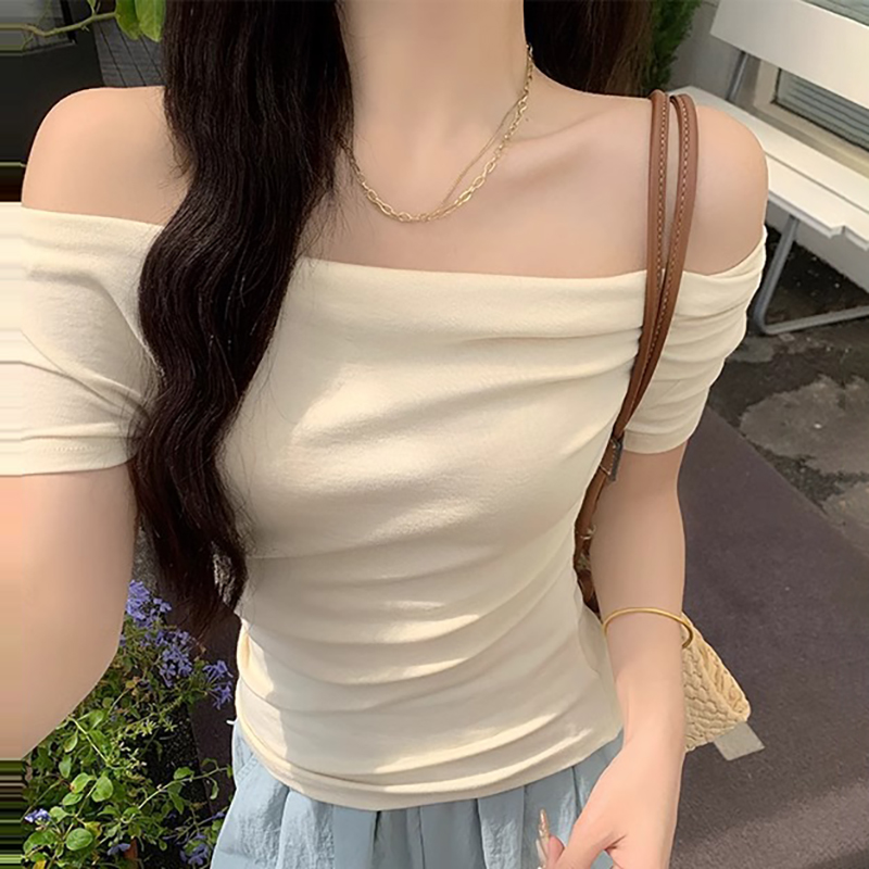 時尚一字露肩短袖T恤(5色)