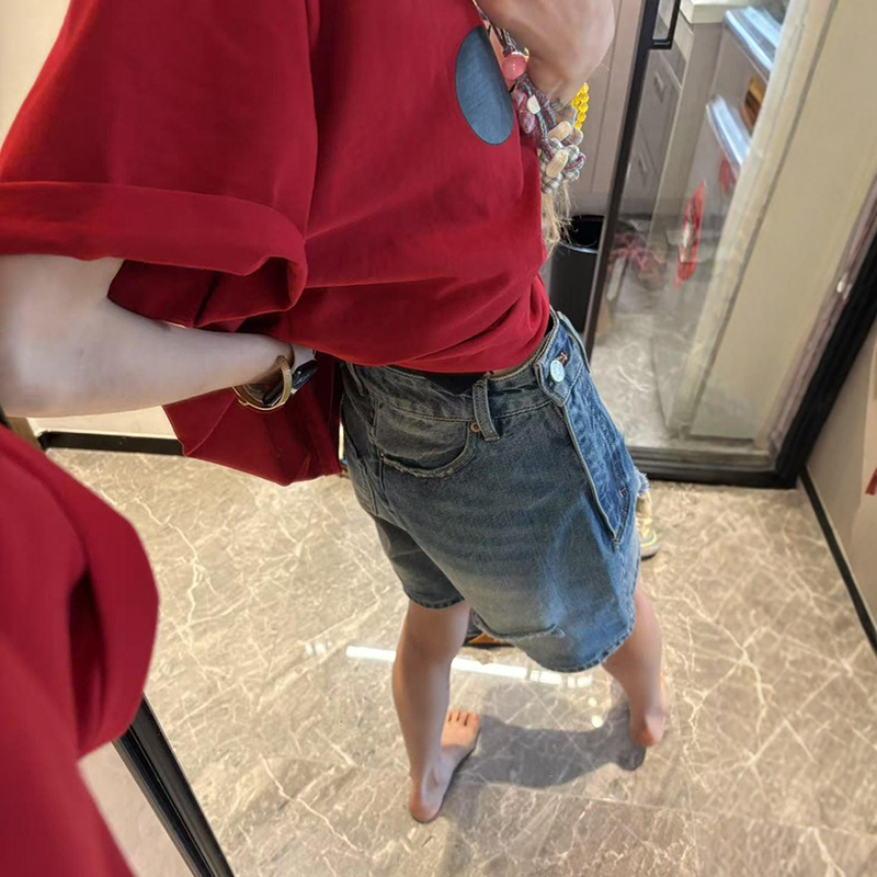 休閒高腰五分洞牛仔短褲