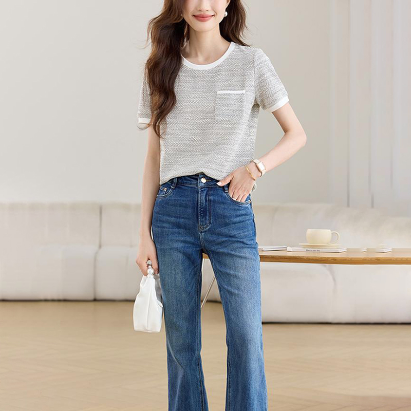 撞色圓領肌理感短袖T恤