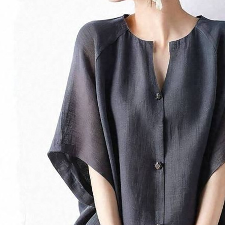 日系V領係扣中袖小衫(3色)