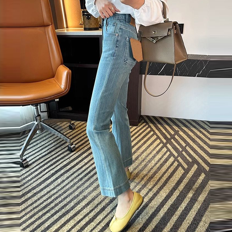 彈性高腰顯瘦喇叭牛仔褲