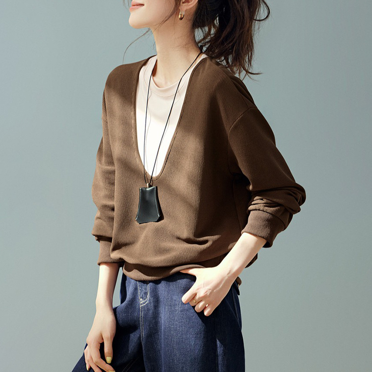 大U領疊穿假二件寬鬆休閒衛衣