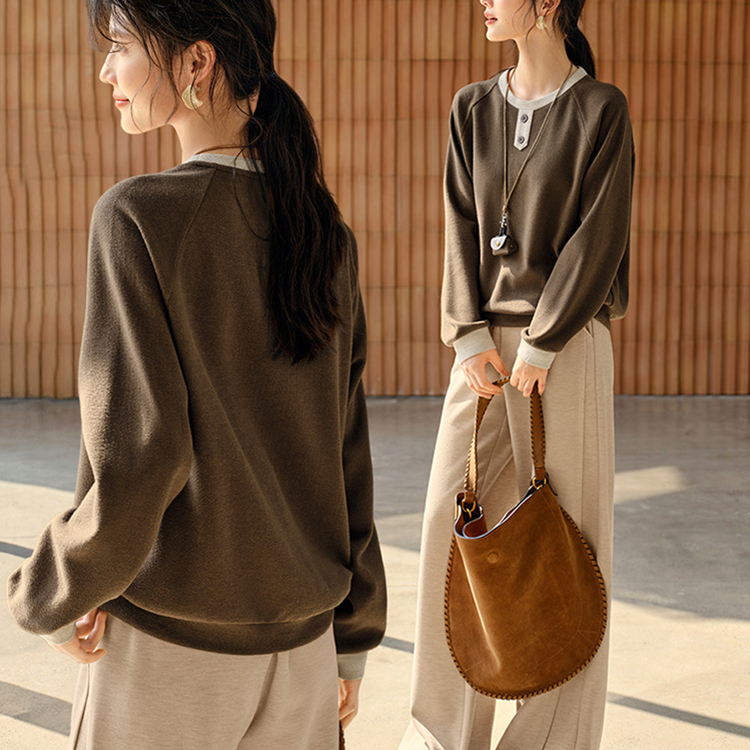 磨毛撞色肌理感寬鬆衛衣(2色)