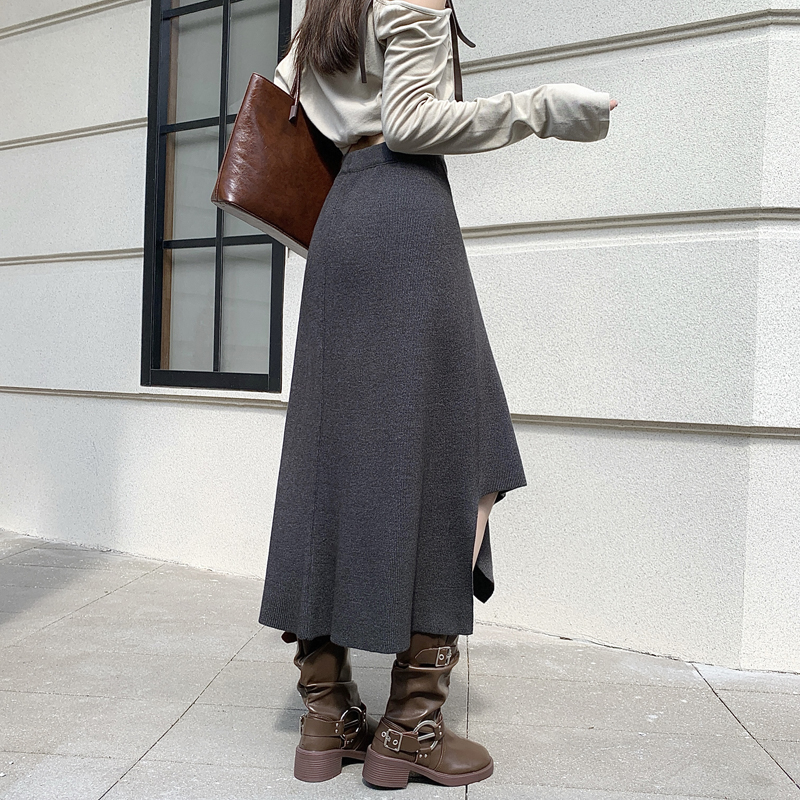 時尚高腰A字不規則針織半身裙(2色)