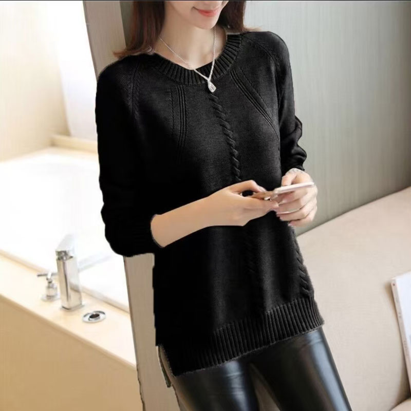 時尚寬鬆圓領長袖針織毛衣
