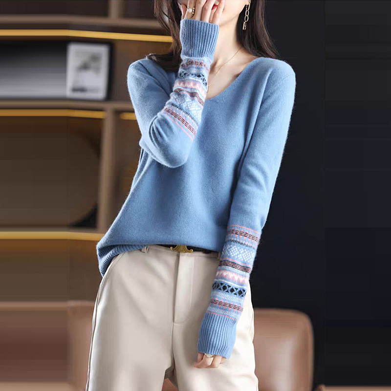 全新V領長袖針織毛衣(5色)