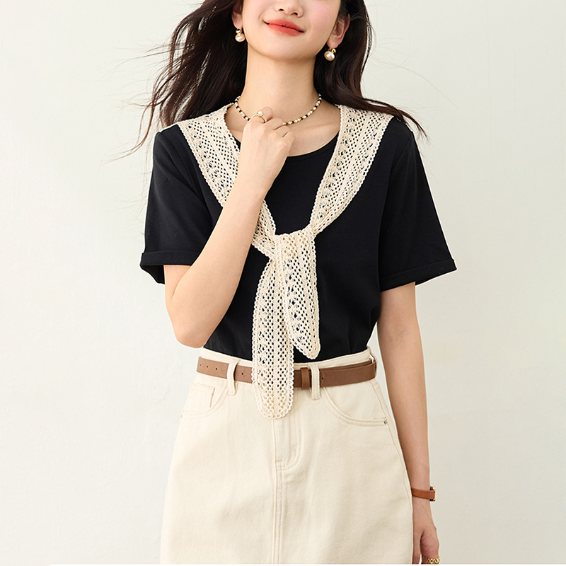 新款假兩件圓領正肩短袖T恤