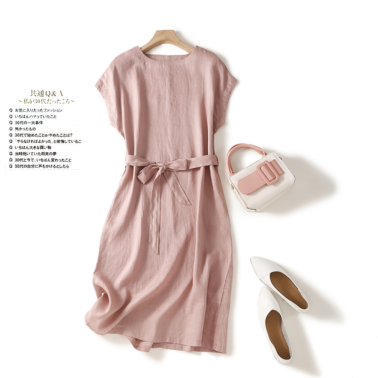 復古圓領繫帶無袖連身裙(4色)
