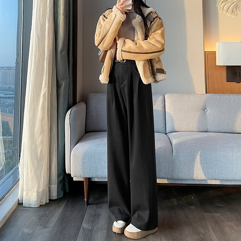 高腰顯瘦窄版寬鬆直筒拖地寬褲