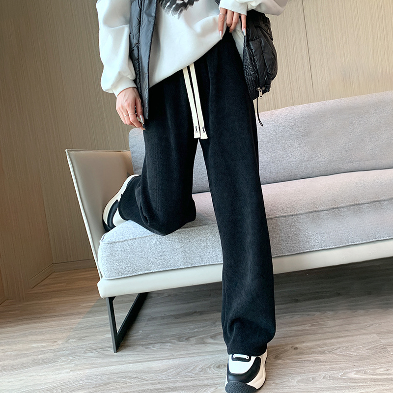 百搭休閒高腰加絨直筒垂感闊腿褲